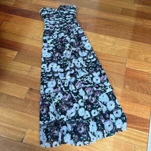 BCBG Strapless Floral Floor Length Dress